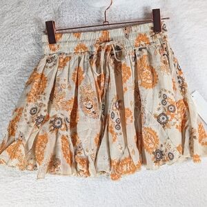 666- Anthropologie Bishop + Young Floral Orange and Cream Mini‎ Skirt